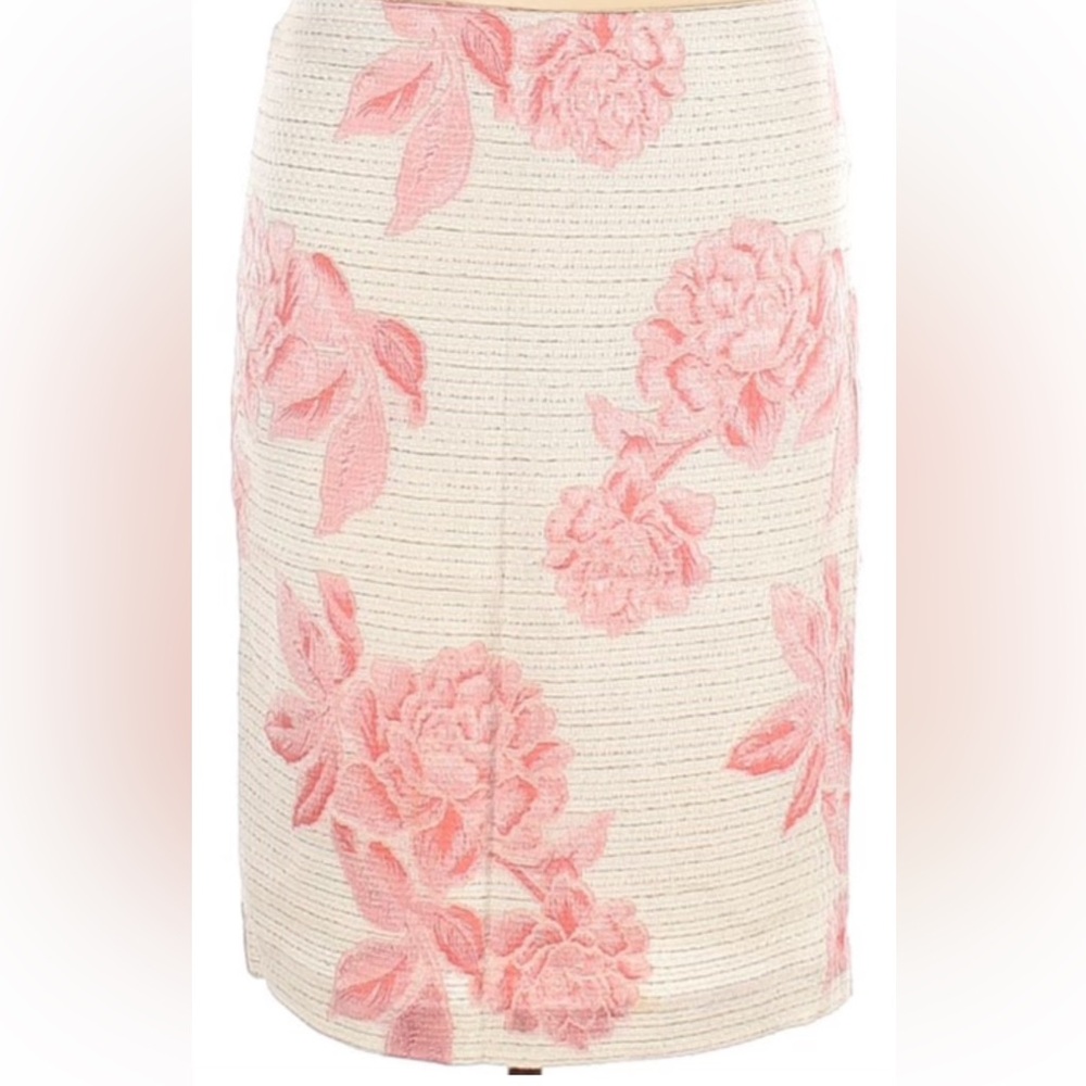 Ann Taylor Cream and Pink Floral Pencil Skirt